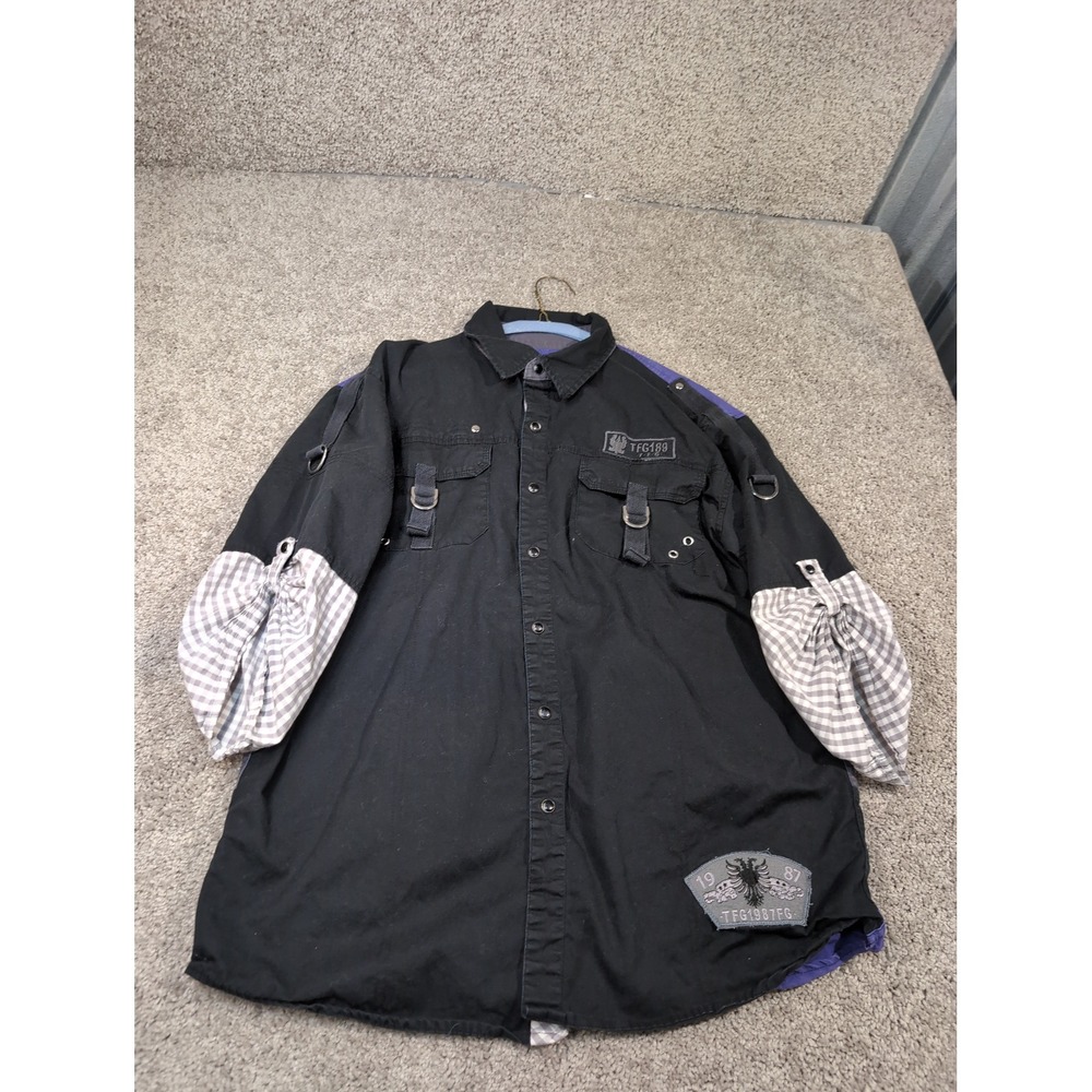 Triple‎ FAT Goose Womens Utility Button Down Shirt Black Gingham Patchwork Large